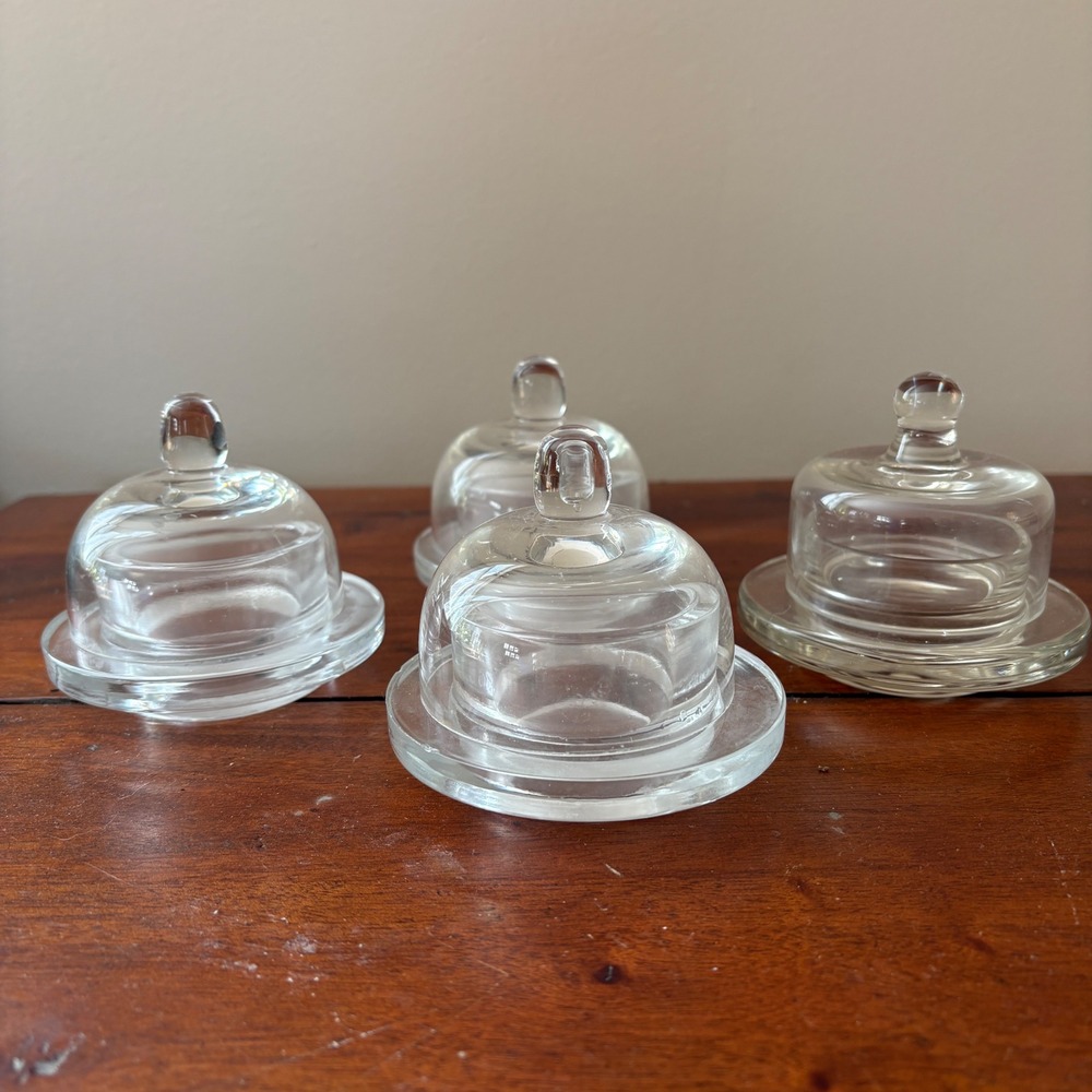 Set of‎ 3 Clear Glass Mini Covered Dishes for Butter Cheese 1 Slightly Different